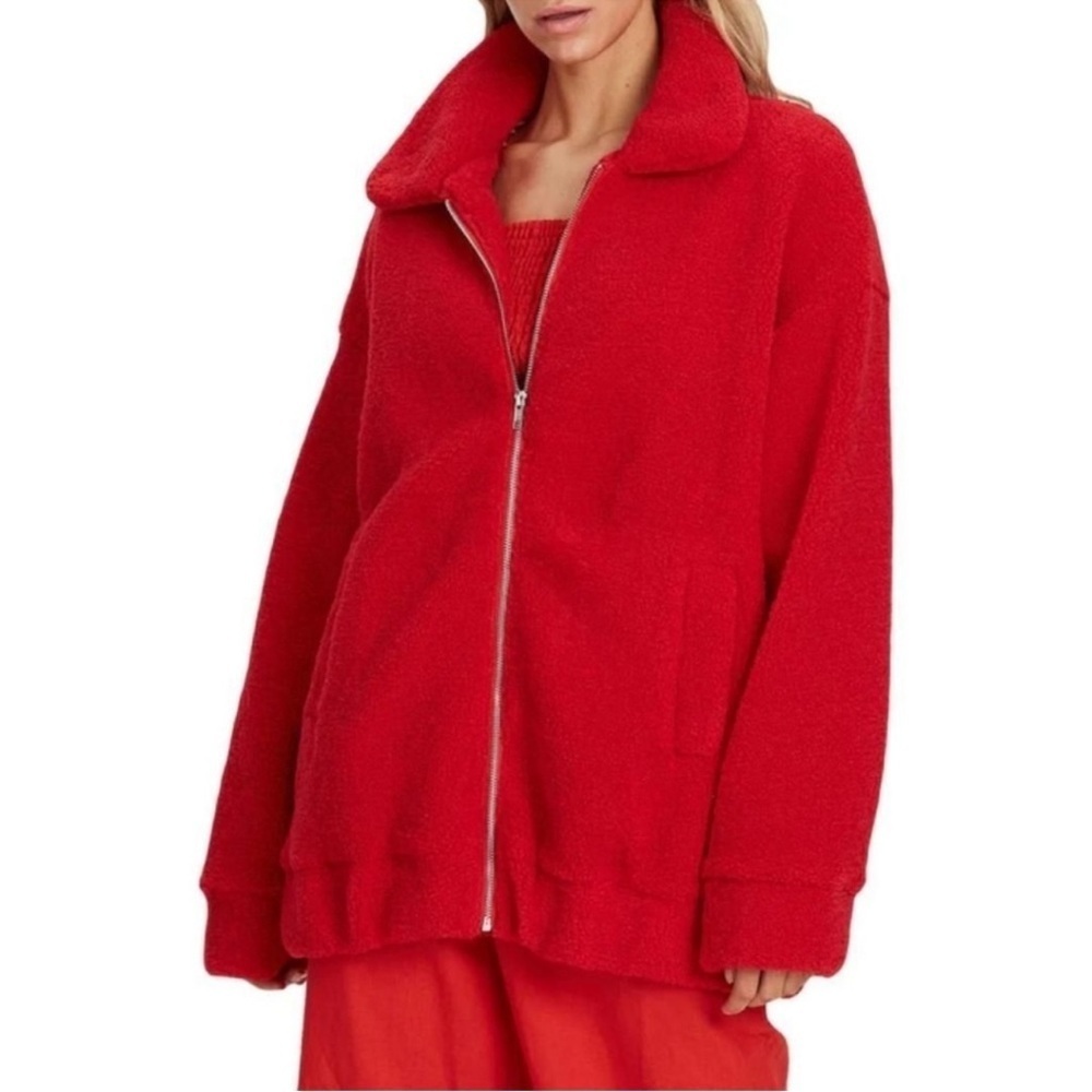 Nwt Charlie Holiday Sommerset Teddy Sherpa Full Zip Jacket Red